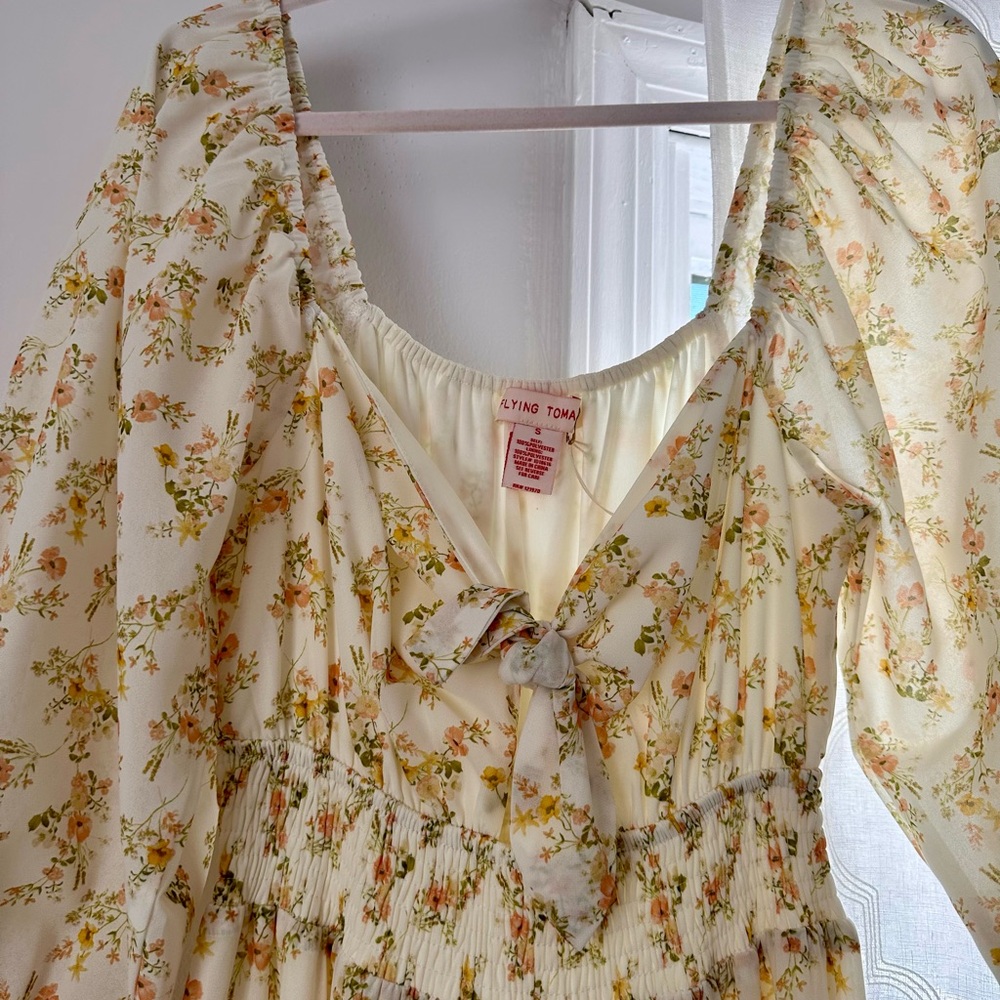 Maternity Friendly- Flying Tomato Floral Print Dress with Bow
